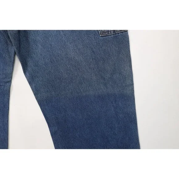 Vintage Carhartt Mens 40x30 Faded Spell Out Wide Leg Dungaree Denim Jeans Blue
